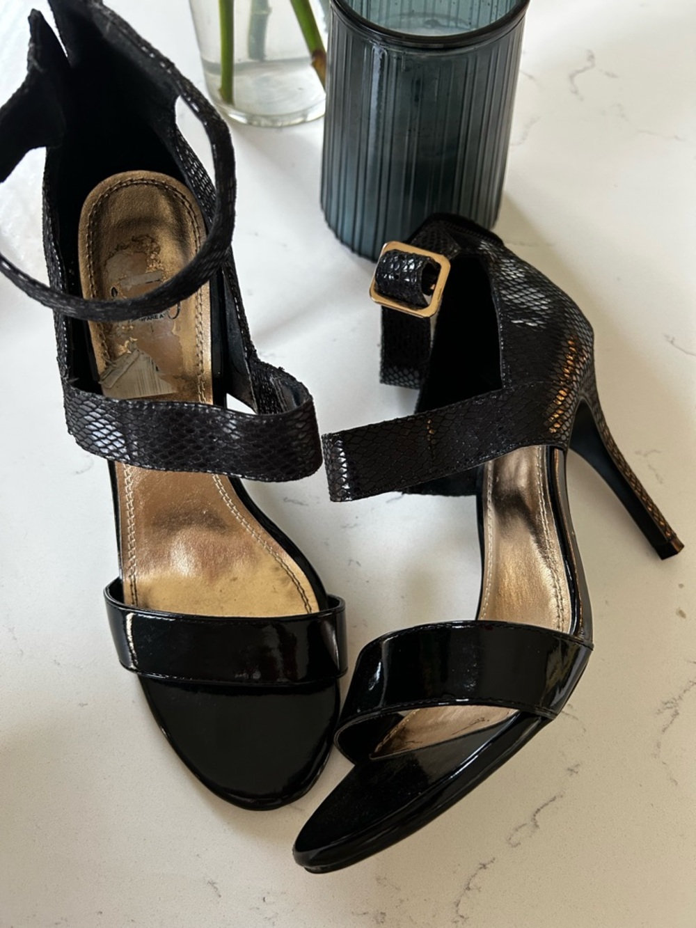 Impo heels black snake design strappy heel size 7.5